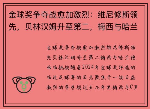金球奖争夺战愈加激烈：维尼修斯领先，贝林汉姆升至第二，梅西与哈兰德面临挑战