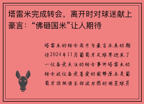 塔雷米完成转会，离开时对球迷献上豪言：“佛砸国米”让人期待