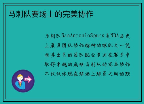 马刺队赛场上的完美协作