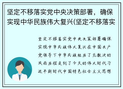 坚定不移落实党中央决策部署，确保实现中华民族伟大复兴(坚定不移落实党的民族政策)